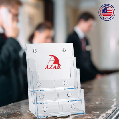 Azar Displays 252376 Four Tier, Four Pocket Letter Brochure File Holder for Flyer, Office Supplies, Paper Document or Magazines, Clear Organizer for Wall and Counter Desktop Stand, 8.5" x 11"