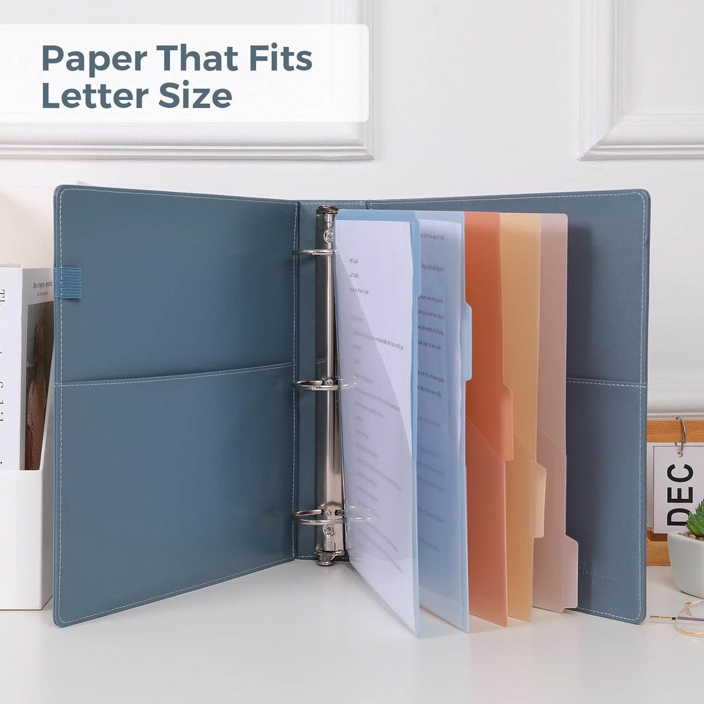 SKYDUE 3 Ring Binder with Clipboard,1 Inch Binder, 13.2" × 10.2" PU Clipboard Binder with Notepad & 5 Dividers with 5 Pockets, Labels, Clipboard Folder Great for School Office(Fit Letter Sized Paper)