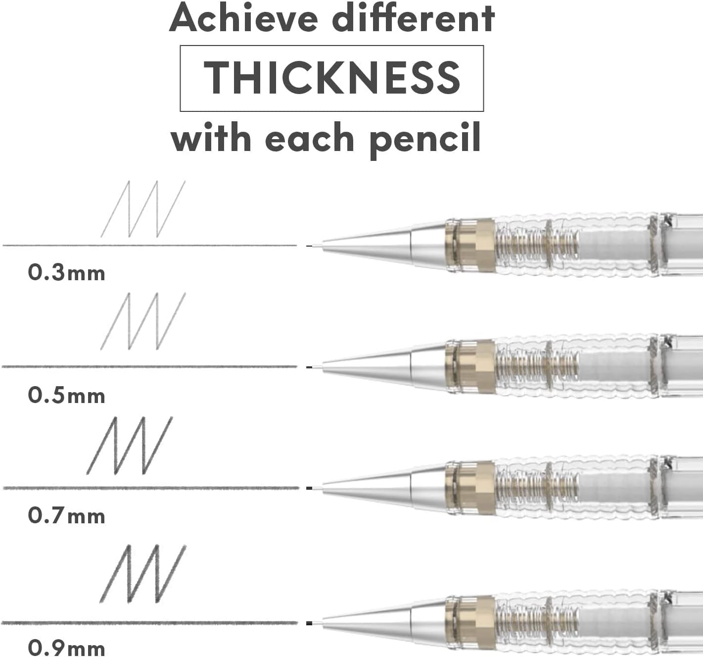 Mozart Essential Set of Lead Refills - 4 Sizes: 0.3, 0.5, 0.7 & 0.9 mm with 100 HB Lead Refills for Each - for Sketch, Architecture, Drafting, Art, Drawing Supplies, Metal Mechanical Pencils