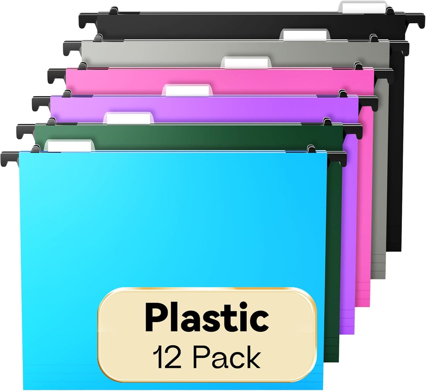 Plastic Hanging File Folder Letter Size,12 Pack Reinforced Heavy Duty Hanging Folders,Sturdy File Cabinet Folders,Black Hanging File Folder with Tabs,Hanging Folders for Filing Cabinet