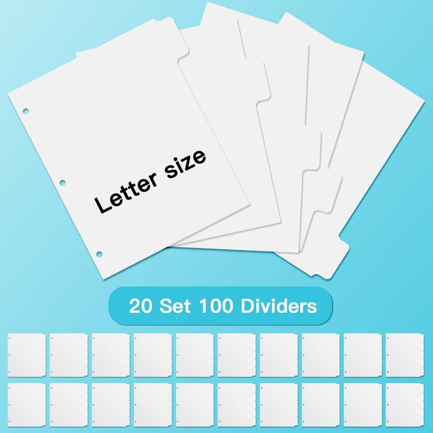 3 Ring Binder Dividers with 5-Tabs for Letter Size, 1/5 Cut, 3-Hole Punched, Write & Erase Plastic Binder Dividers Extra Durable Section Index Dividers for Binders, Pack of 2 Sets, 10 Dividers Total