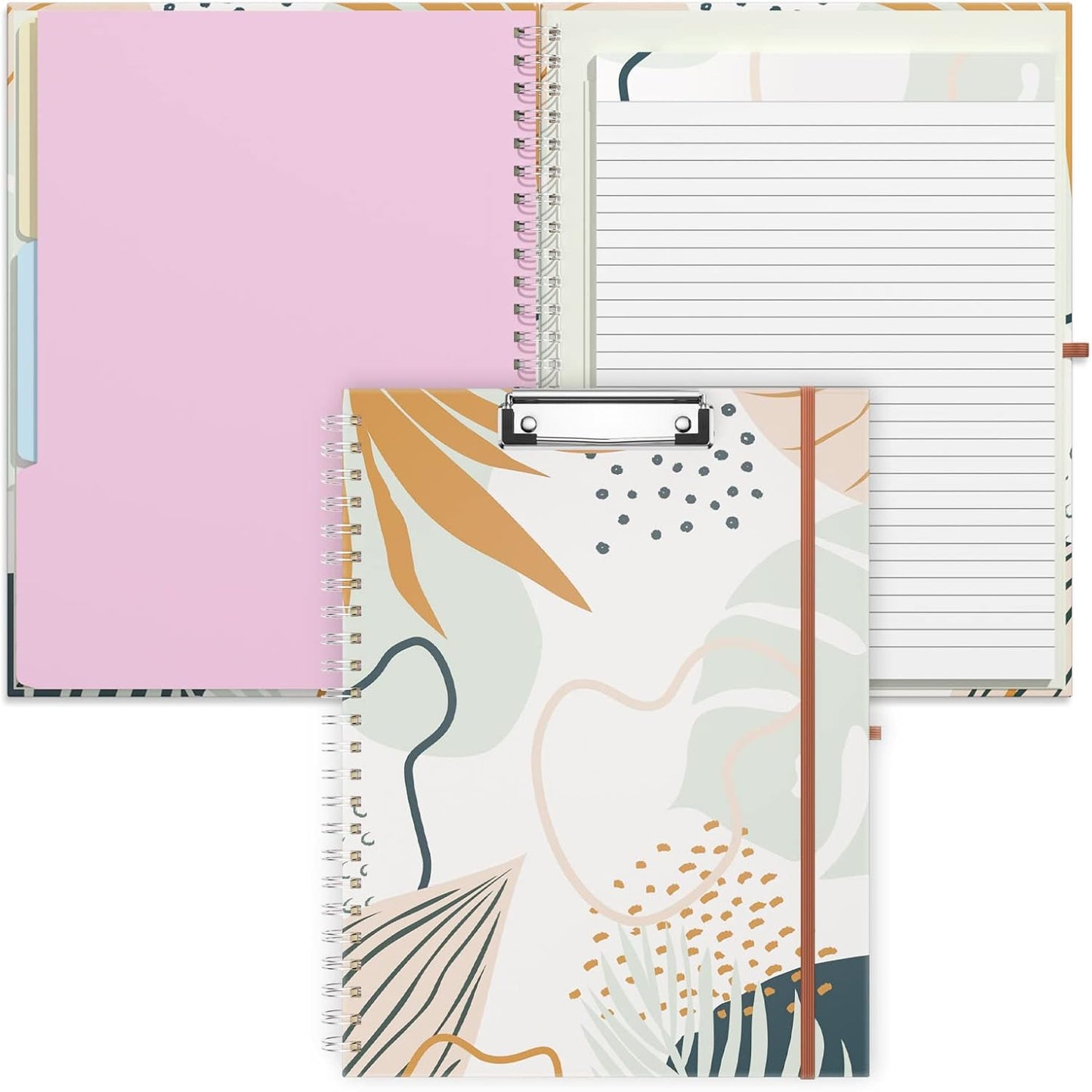 Rimilak Spiral Clipboards Folio with Refillable Lined Notepad, 14.5 x 9.8 In, Hardcover Cover with 5 Interior Pockets, Elastic Band and Pen Loop Series. Cute Stylish Clipfolio, Daisy Flower