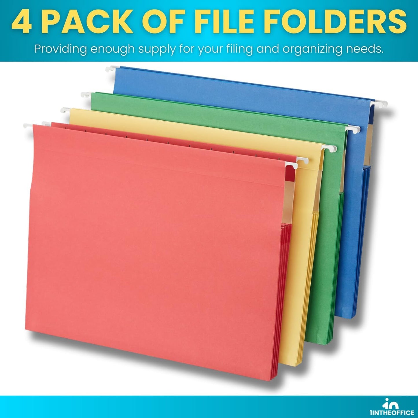 1InTheOffice Expanding Hanging File Folders 3.5" Expansion, Letter Size, Assorted, 4 Pack