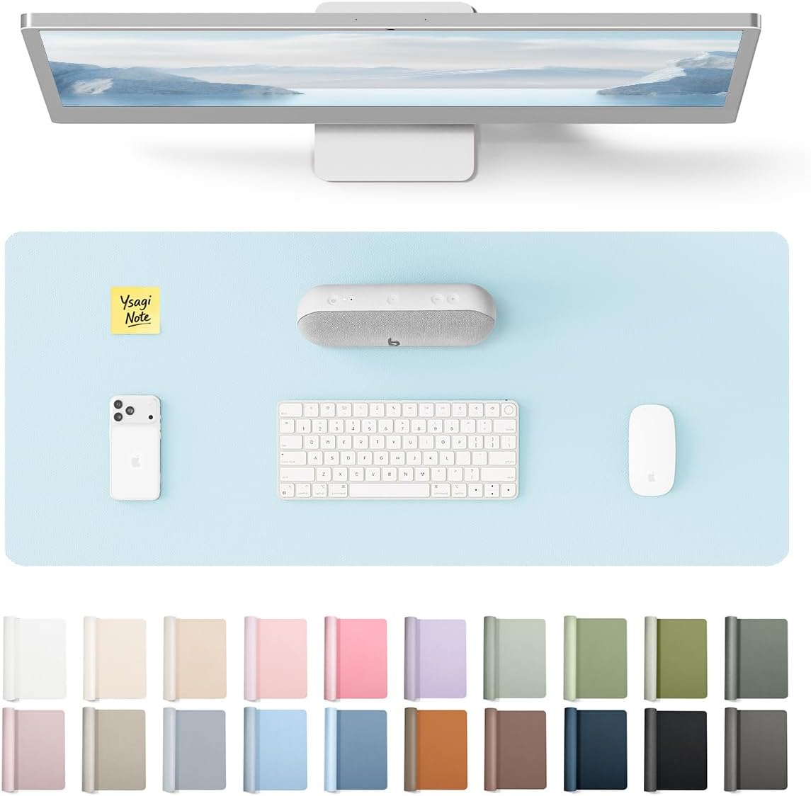 YSAGi Leather Desk Pad Protector, Large Mouse Pad, Non-Slip PU Leather Desk Blotter, Waterproof Writing Pad for Office and Home (31.5" x 15.8", Eggshell) - Colors B