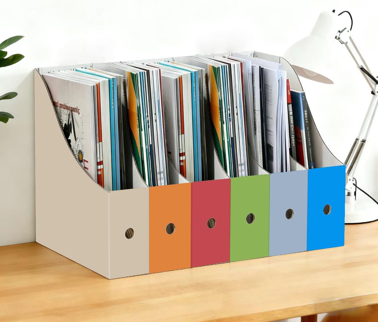 Limitliho 6 Pack Cardboard Magazine Holder for Desk, Book Bins for Classroom Library,Office,Home, 10.6" H x 10.2" L x 3.5" W in Magazine File Holder (Elegant color)