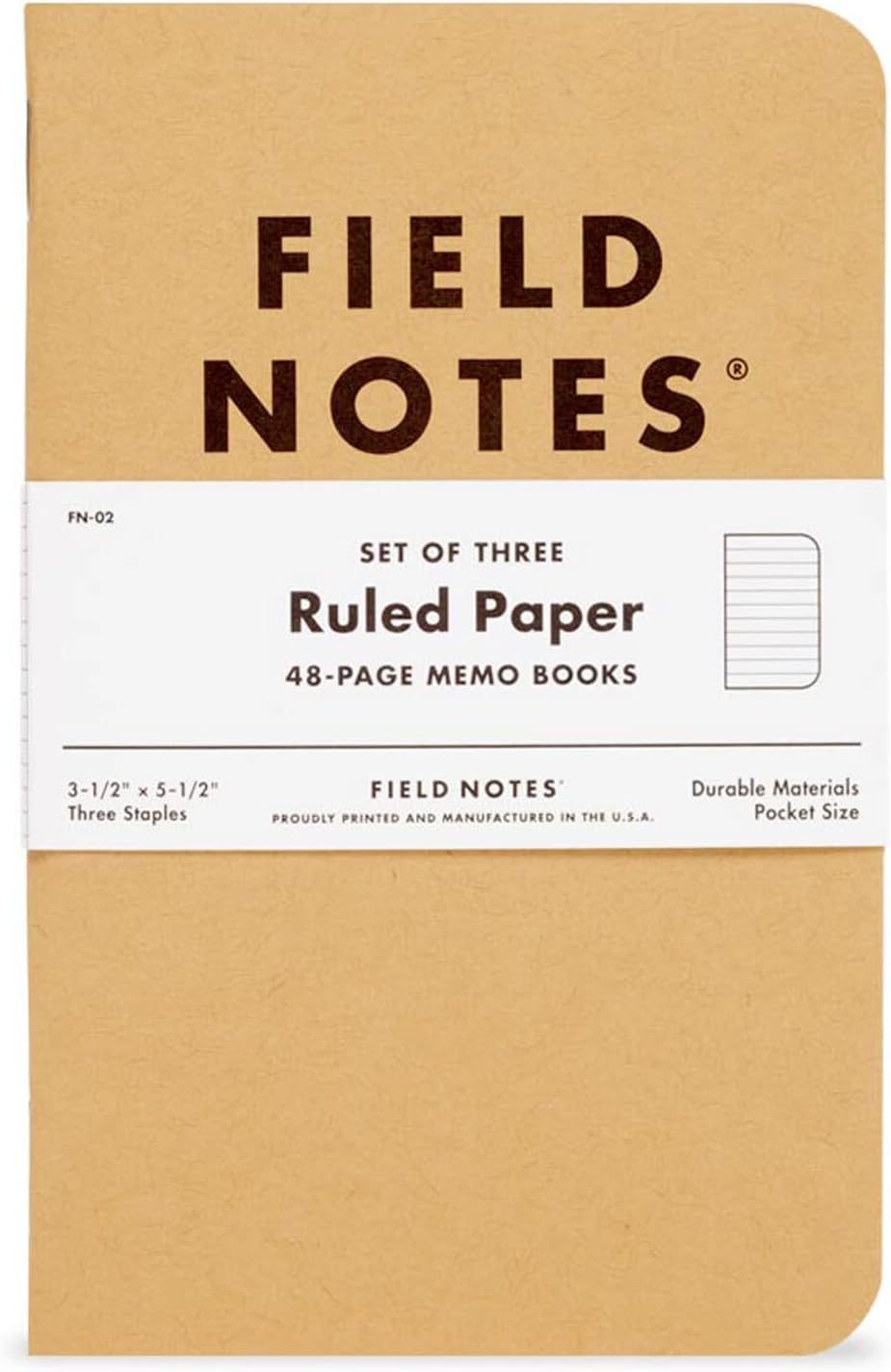 Field Notes: Original Kraft 3-Pack - Mixed Paper (1 Graph/Grid, 1 Ruled/Lined, 1 Plain/Blank) Memo Books - 48 Page Pocket Notebooks - 3.5" x 5.5"