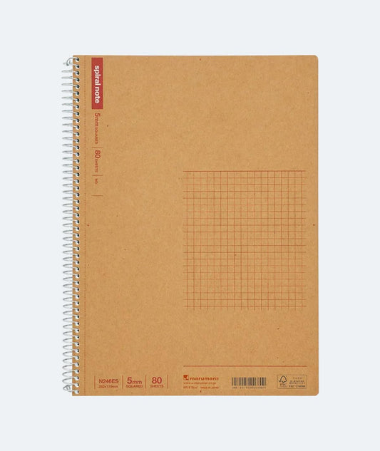 Maruman Spiral Note Basic Grid Notebook- B5, 9.92" x 7.44", 80 Sheets / 160 Pages, 5mm Graph Paper Journal, Perforated Pages & Wire-Bound to Lay Flat, Sturdy Kraft Cover, Made in Japan