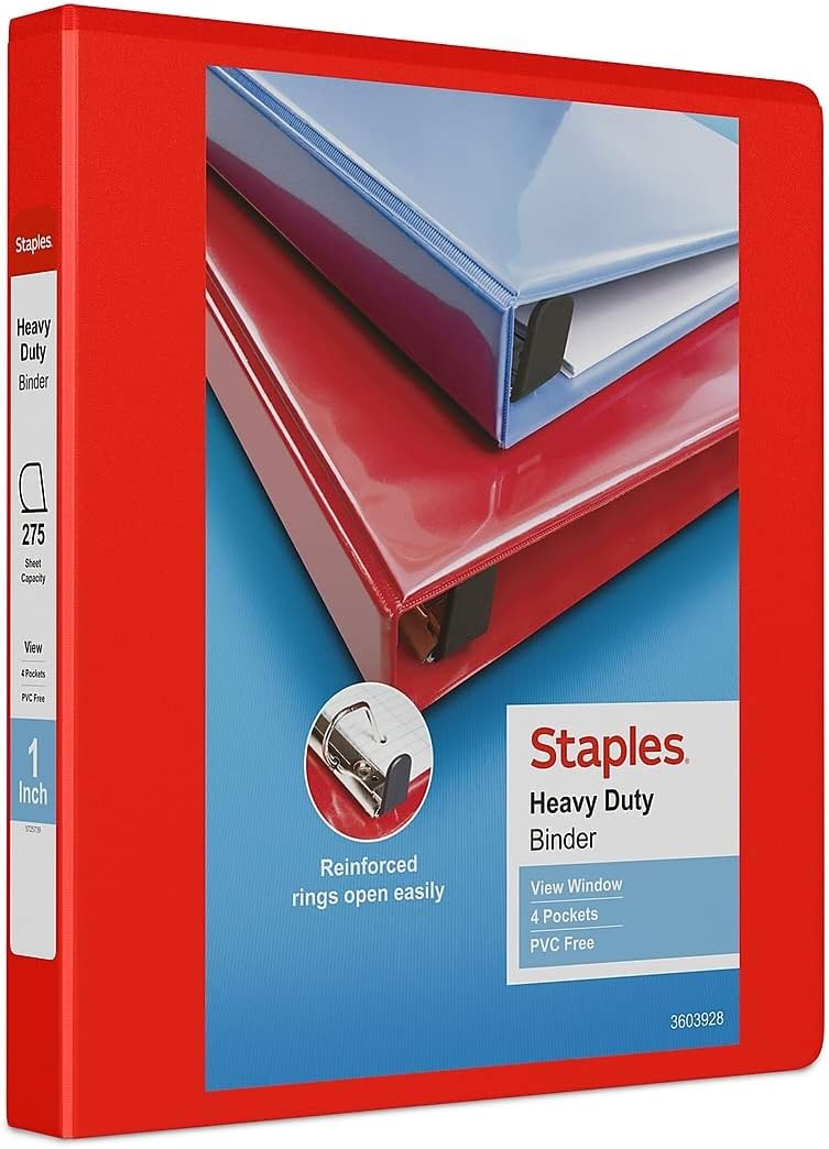 Staples Heavy-Duty 2-Inch D-Ring View Binder, Reinforced Spine, Holds Up to 450 Sheets, Gray, for Office & School