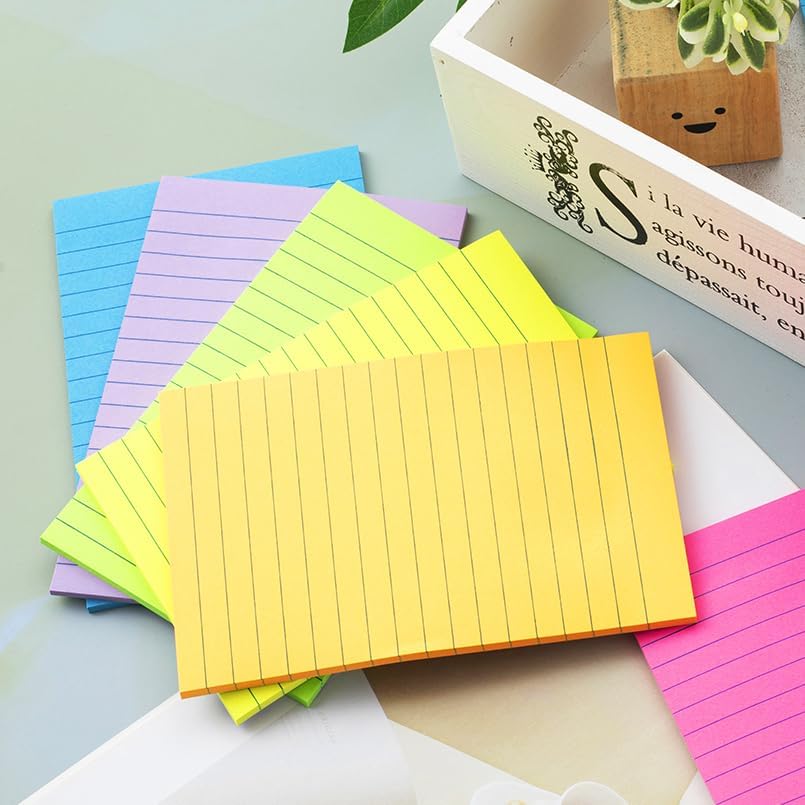 (12 Pack) Lined Sticky Notes 4x6 in,Large Notepads with Lines,Ruled Stickies Super Sticking Power,Office School Memo Note Pads Bright Colors,Post on Windows Doors,Recyclable,Easy to Write on