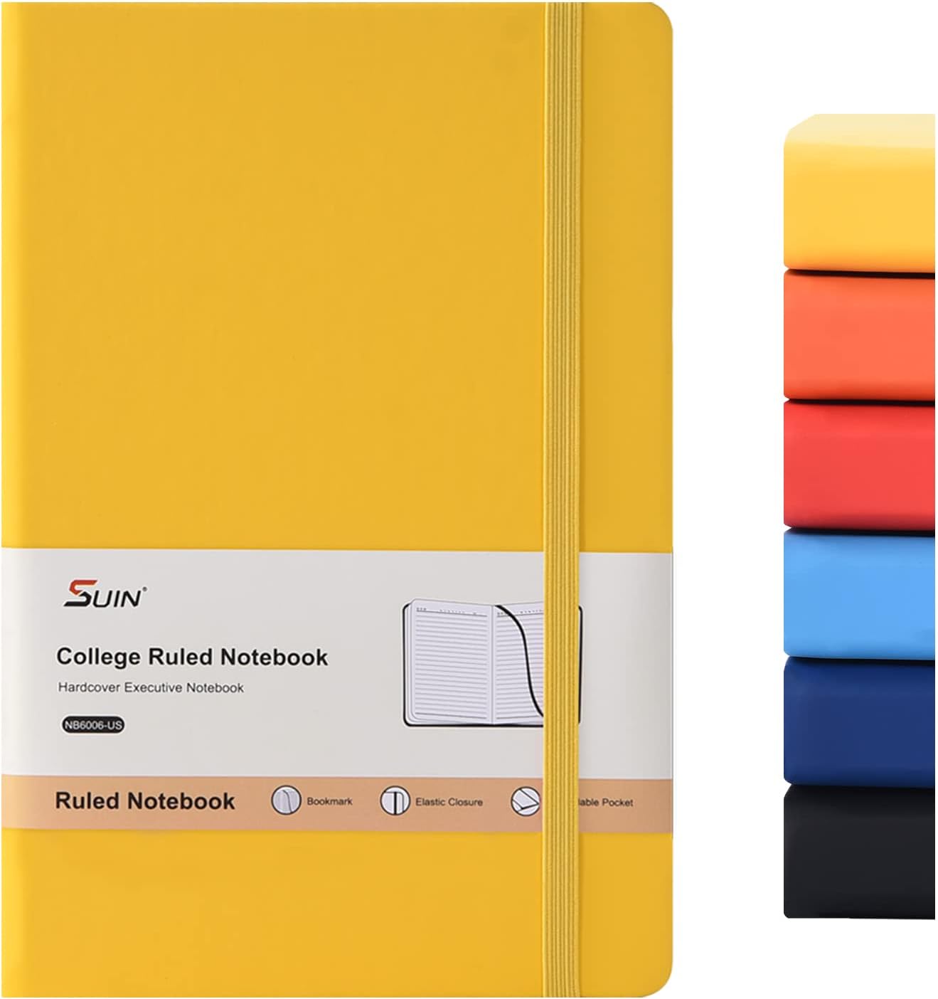 SUIN Hardcover-Journal-Notebooks, A5 Lined Journals Notebook for Writing 200 Pages, 8.2 x 5.5 inch, Classic Ruled Notebooks for Work/Travel/College (Black- 1 Pack)