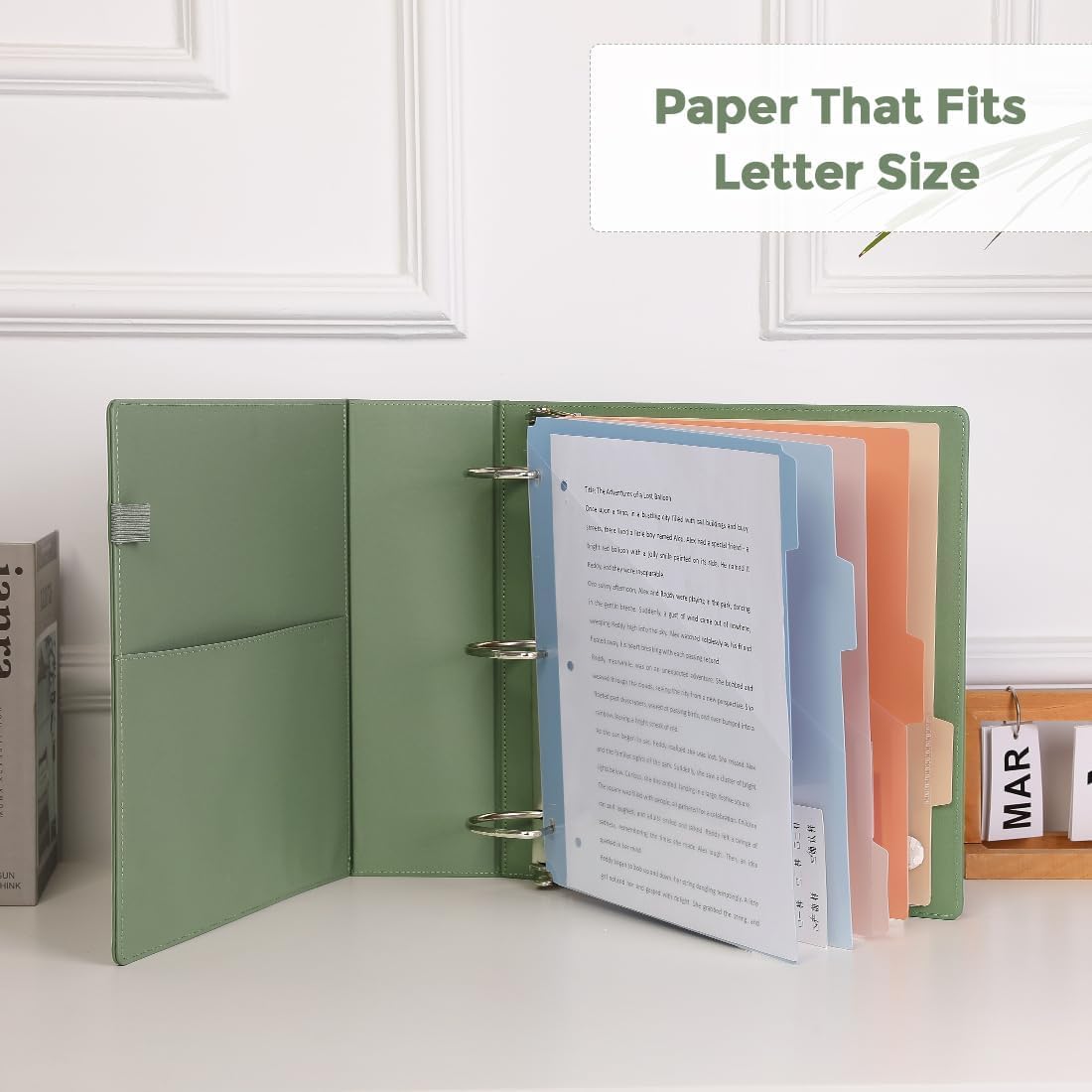 SKYDUE 3 Ring Binder with Clipboard,1 Inch Binder, 13.2" × 10.2" PU Clipboard Binder with Notepad & 5 Dividers with 5 Pockets, Labels, Clipboard Folder Great for School Office(Fit Letter Sized Paper)