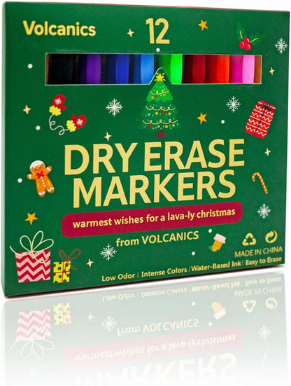 Volcanics Black Dry Erase Markers Low Odor Fine Whiteboard Markers Thin Box of 30