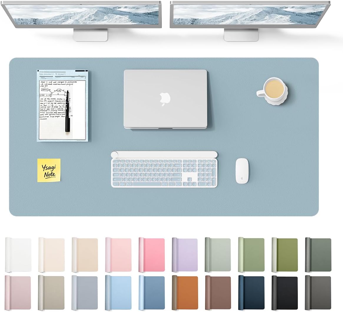 YSAGi Leather Office Desk Pad Protector, Large Mouse Pad, Non-Slip, PU Leather, Laptop Desk Blotter, Waterproof Writing Pad for Office and Home, Black, 23.6" x 13.8" - Colors B