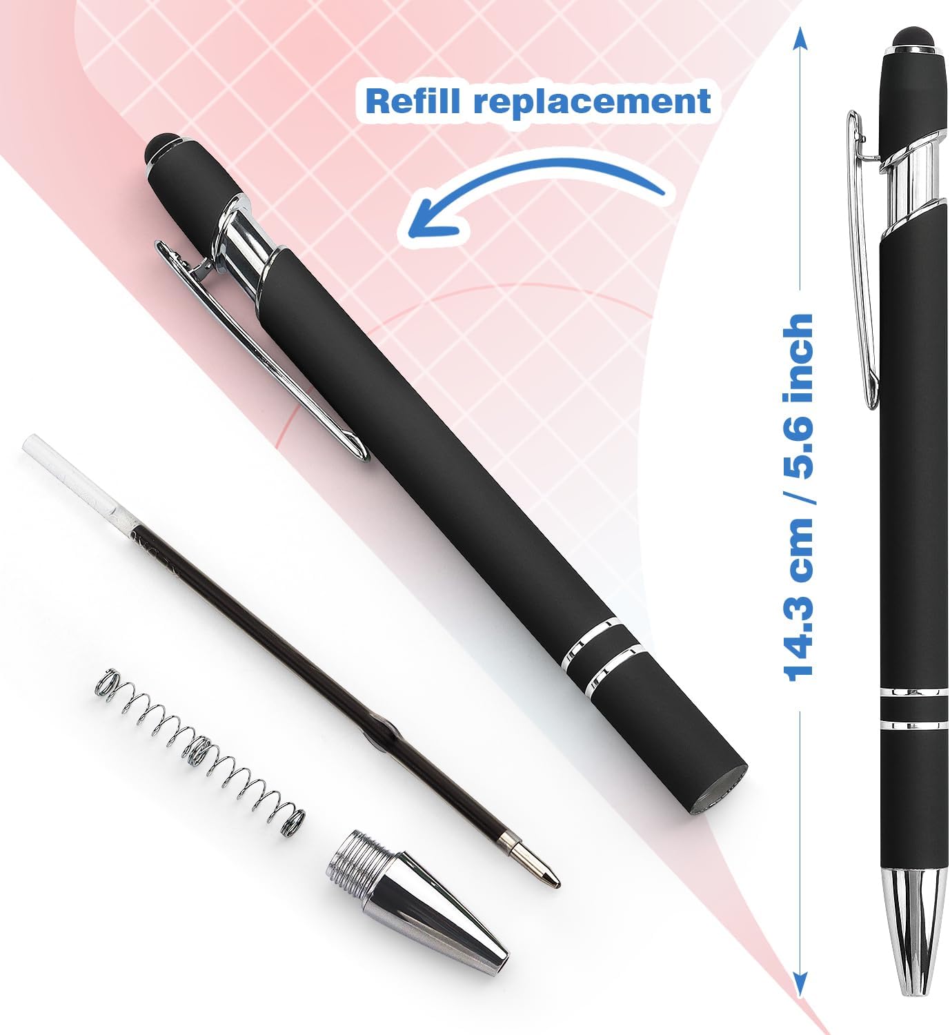 Bribobo 8 Pack Ballpoint Pen 2-in-1 Stylus Retractable Ballpoint Pen with Stylus tip, Metal Stylus Pen for Touch Screens, 1.0 mm Black Ink