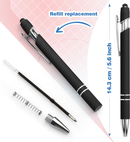 Bribobo 8 Pack Ballpoint Pen 2-in-1 Stylus Retractable Ballpoint Pen with Stylus tip, Metal Stylus Pen for Touch Screens, 1.0 mm Black Ink