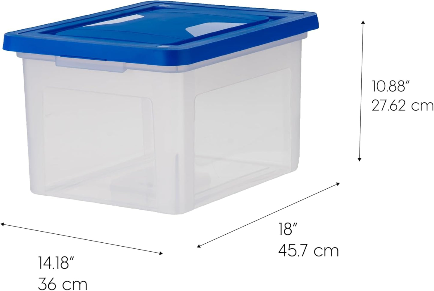 IRIS USA File Box, Plastic File Boxes With Lids, Document Organizer for Letter/Legal File, Document Box, Storage Bin For Hanging Files, Secure Latching Lid Stackable BPA-Free, Clear 35 Qt. 1 Pack