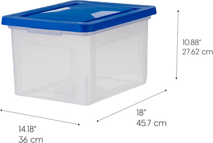 IRIS USA File Box, Plastic File Boxes With Lids, Document Organizer for Letter/Legal File, Document Box, Storage Bin For Hanging Files, Secure Latching Lid Stackable BPA-Free, Clear 35 Qt. 1 Pack