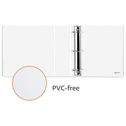 Amazon Basics 3 Ring Binders, 3 Inch D-Ring Organizer for School, Home Office, Paper Storage, White, 2 Pack