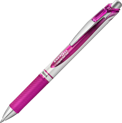 Pentel EnerGel RTX Retractable Liquid Gel Pen, (0.7mm) Medium Line, Metal Tip, Black Ink, Box of 12 (BL77-A)