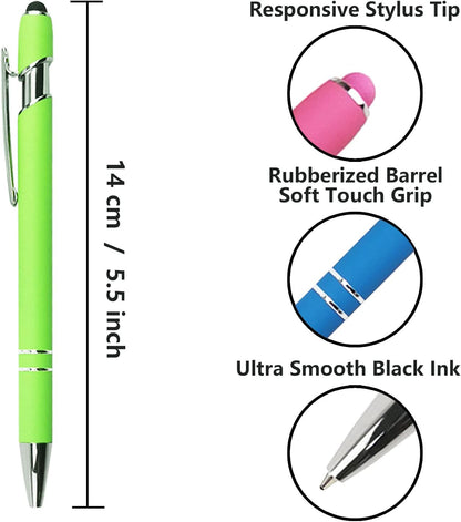 Oddmoal Ballpoint Pen with Stylus Tip, Soft Touch Click Metal Pen, 1.0mm Medium Point, Black Ink, 12 Count(Black)