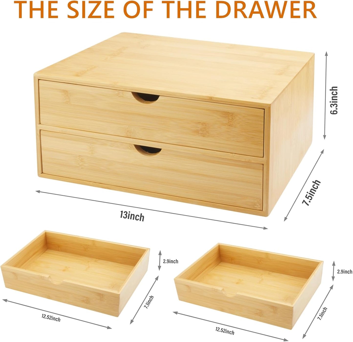 Charmewooden Bamboo Desk Organizer With Drawers Countertop Drawers Counter Storage Box Corner Desk Organizer for Home Office No Assembly Required (3 Drawers)