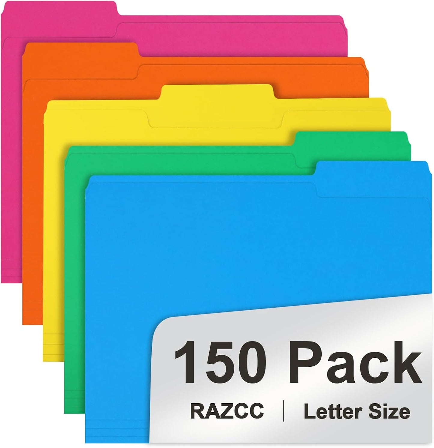 File Folder, RAZCC 150 Pack 1/3 Cut Tab File Folders Letter Size, Manila Folders, Folders with Tab, Great for Organizing and Easy File Storage