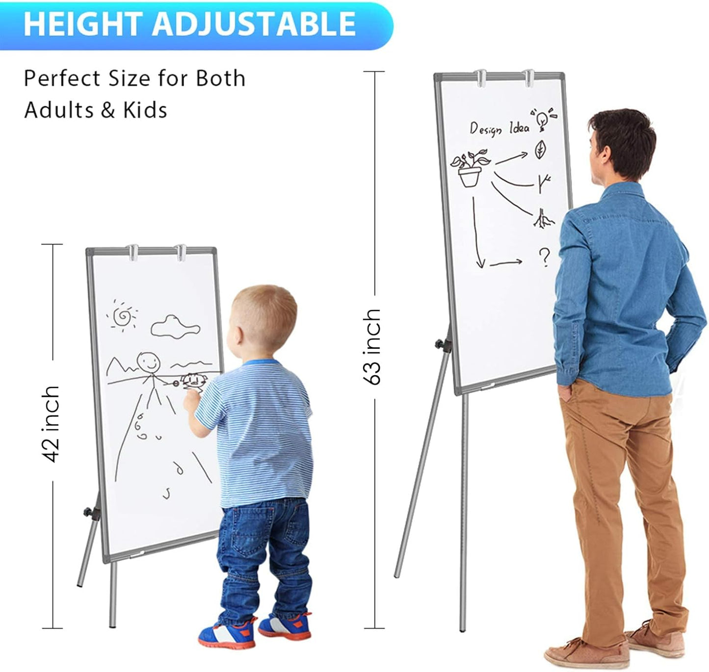 Easel Whiteboard - Magnetic Portable Dry Erase Easel Board 36 x 24 Tripod Whiteboard Height Adjustable Flipchart Easel Stand White Board for Office or Teaching at Home & Classroom (Black)