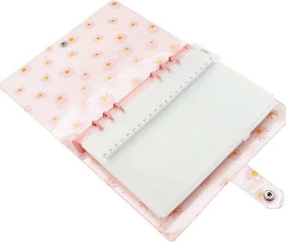 A6 A5 6-Holes Colorful PVC Cover Round Ring View Binder with Snap Button Closure File Folder for Loose Leaf Sheet Protectors Notebook Refill (Pink Daisy, A5 Mini Set) - Colors A