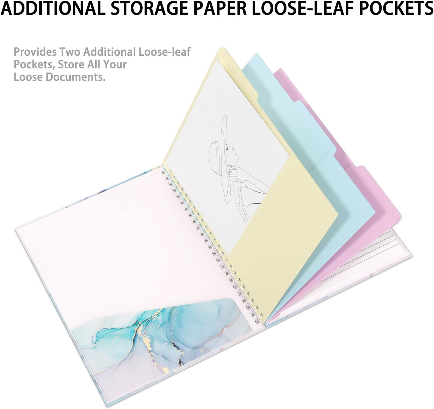 Rimilak Spiral Clipboards Folio with Refillable Lined Notepad, 14.5 x 9.8 In, Hardcover Cover with 5 Interior Pockets, Elastic Band and Pen Loop Series. Cute Stylish Clipfolio, Daisy Flower