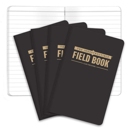 Elan Publishing Company The Indestructible, Waterproof, Tearproof, Weatherproof Field Notebook - 3.5"x5.5" - Black- Lined Memo Book - Pack of 4