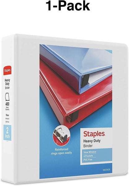 Staples Heavy-Duty 2-Inch D-Ring View Binder, Reinforced Spine, Holds Up to 450 Sheets, Gray, for Office & School