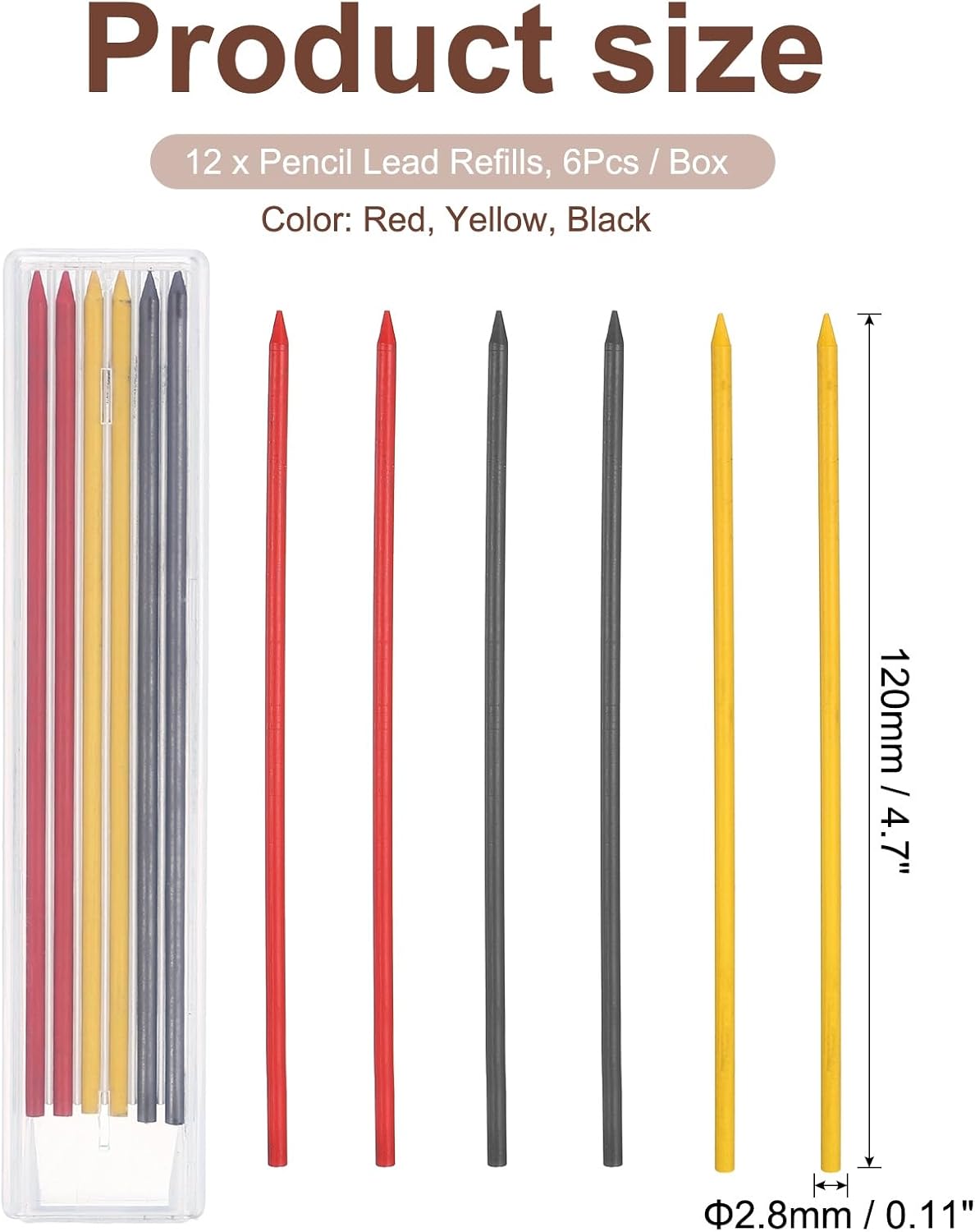 PATIKIL 12Pcs 2.8mm Carpenter Pencil Lead Refills, Solid Dry Pencil Refills Break Resistant Lead Refill for Mechanical Carpenter Construction Pencils Art Drafting, Multicolor