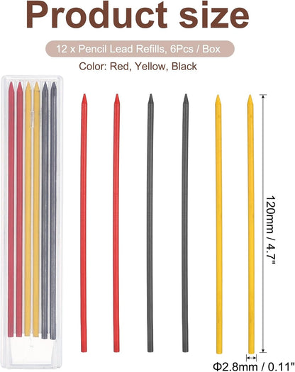 PATIKIL 12Pcs 2.8mm Carpenter Pencil Lead Refills, Solid Dry Pencil Refills Break Resistant Lead Refill for Mechanical Carpenter Construction Pencils Art Drafting, Multicolor