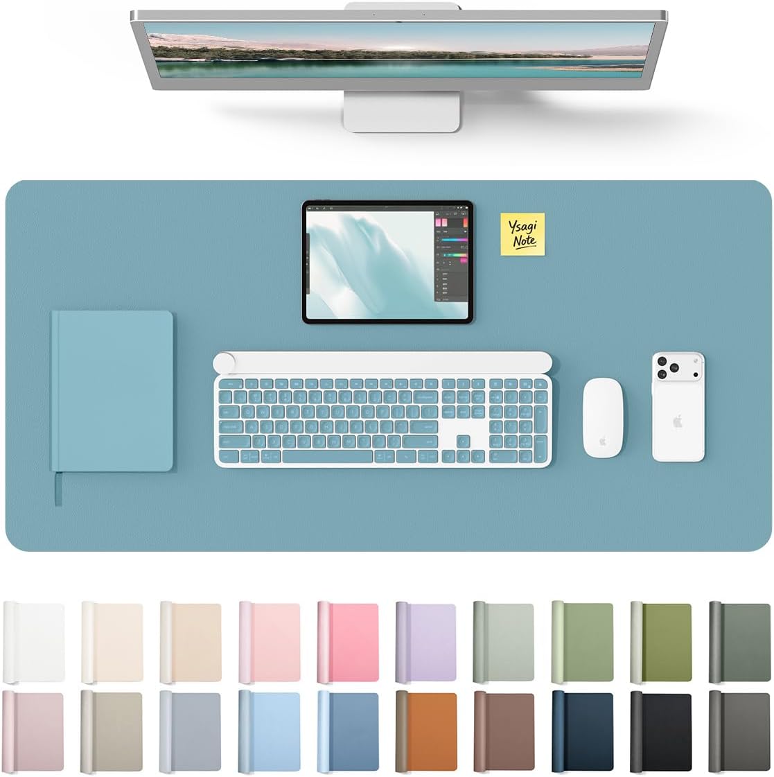 YSAGi Leather Desk Pad Protector, Large Mouse Pad, Non-Slip PU Leather Desk Blotter, Waterproof Writing Pad for Office and Home (31.5" x 15.8", Eggshell) - Colors A