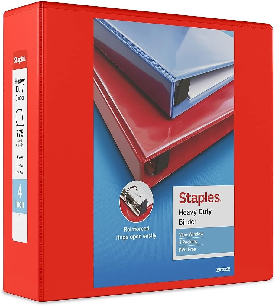 Staples Heavy-Duty 2-Inch D-Ring View Binder, Reinforced Spine, Holds Up to 450 Sheets, Gray, for Office & School