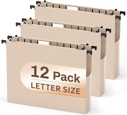 12 Pack Hanging File Folders, Blue Hanging File Folders, Plastic File Folder Hanging with Tabs, Filing Cabinet Folders Organizer Letter Size Paper Storage - Home Schoool Office Supplies