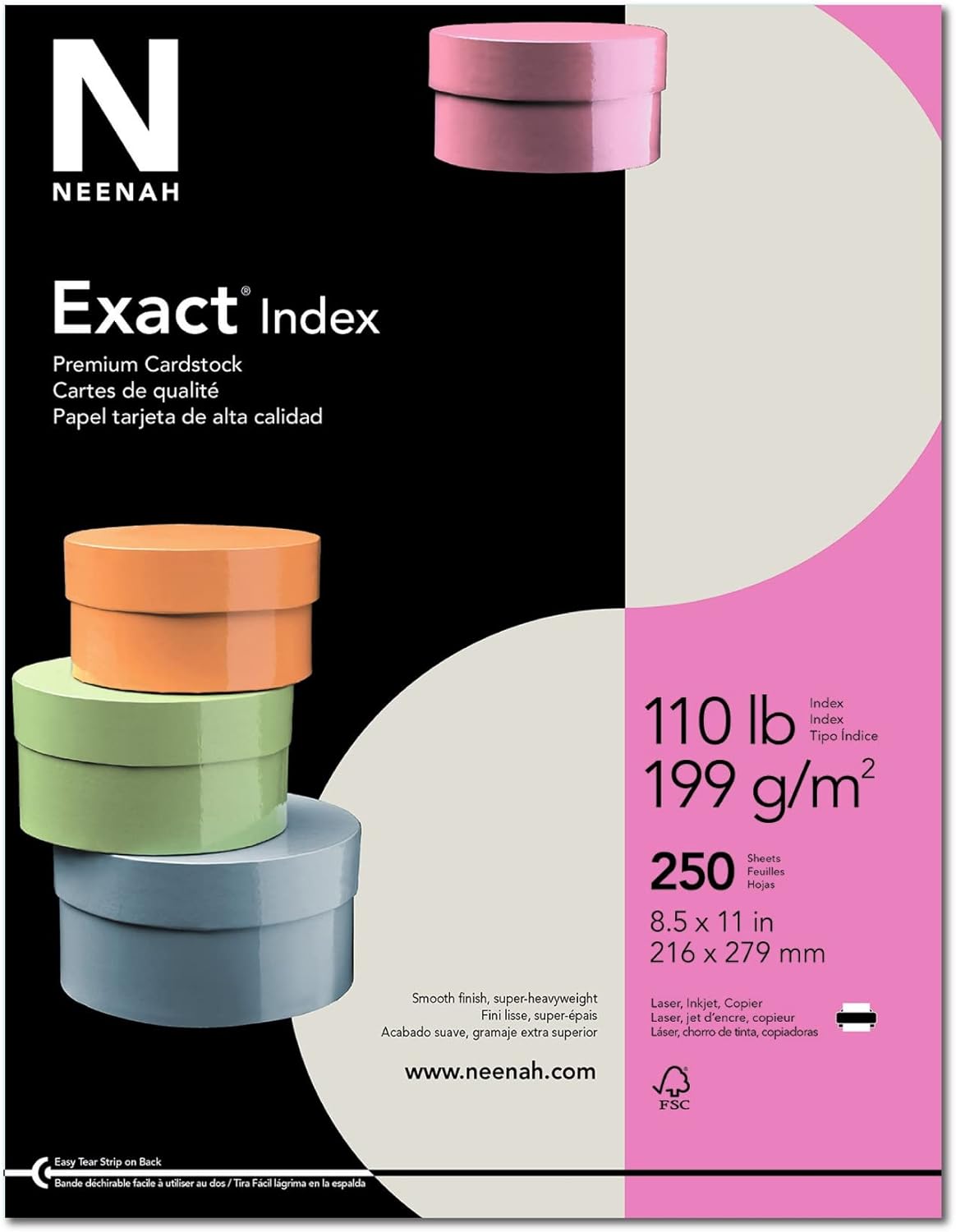 Neenah® Extra-Heavyweight Exact® Index Card Stock, 110 Lb., 8 1/2" x 11", Gray, Pack Of 250 Sheets