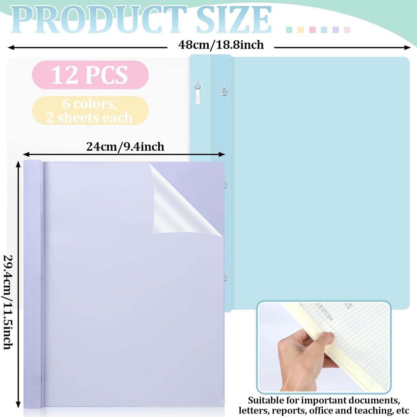 6 PCS Pastel Plastic Report Covers with 3 Prongs Clear Front Presentation Folders 3 Prong Folders for Resume Portfolio Document Report Letter Proposal School Classroom Office Supplies (Pastel)
