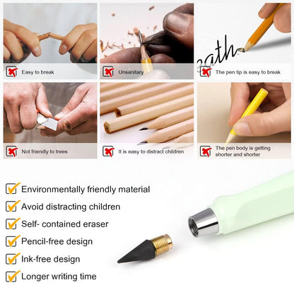 Ainiv Inkless Pencil with Eraser - 5 Sets Infinity Pencil, Reusable with Extra 5 Eraser & 5 Replaceable Nibs for Home, Office & School Writing, Drawing