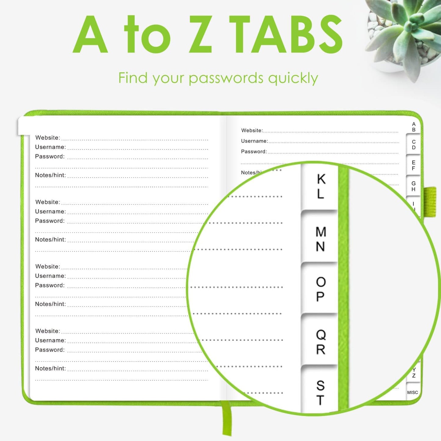 Elegant Password Book with Alphabetical Tabs - Hardcover Password Book for Internet Website Address Login - 5.2" x 7.6" Password Keeper and Organizer w/Notes Section & Back Pocket (Turquoise)