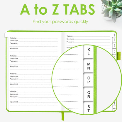 Elegant Password Book with Alphabetical Tabs - Hardcover Password Book for Internet Website Address Login - 5.2" x 7.6" Password Keeper and Organizer w/Notes Section & Back Pocket (Turquoise)