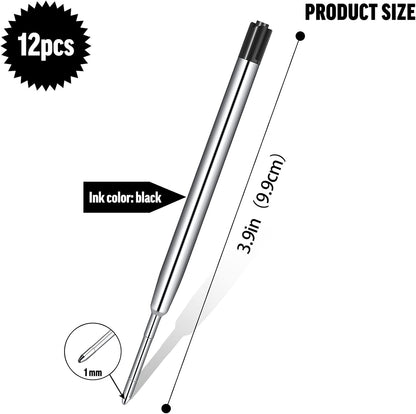 12 Pieces Pen Refills Blue Ink 1.0mm Medium Point Metal Ballpoint Refill Smooth Writing Pen Refills Replacement Refills for Retractable Ballpoint Pen School Office Supplies (Blue)