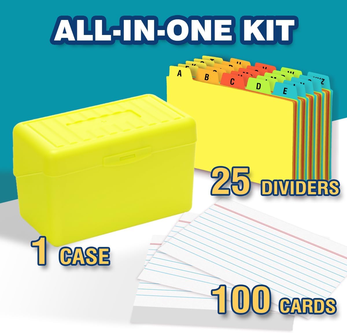 H4D 3x5 Index Card Holder with 100 Heavyweight Ruled Index Cards and 25 Plastic Dividers, Black