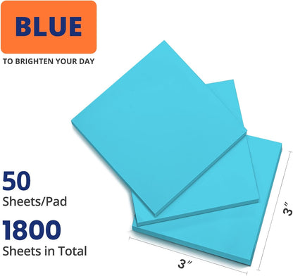 Sticky Notes, 36 Pads, 3x3 Inches Self-Stick Note Pads, Perfect for Office, Study, and Daily Life Organization - Bright