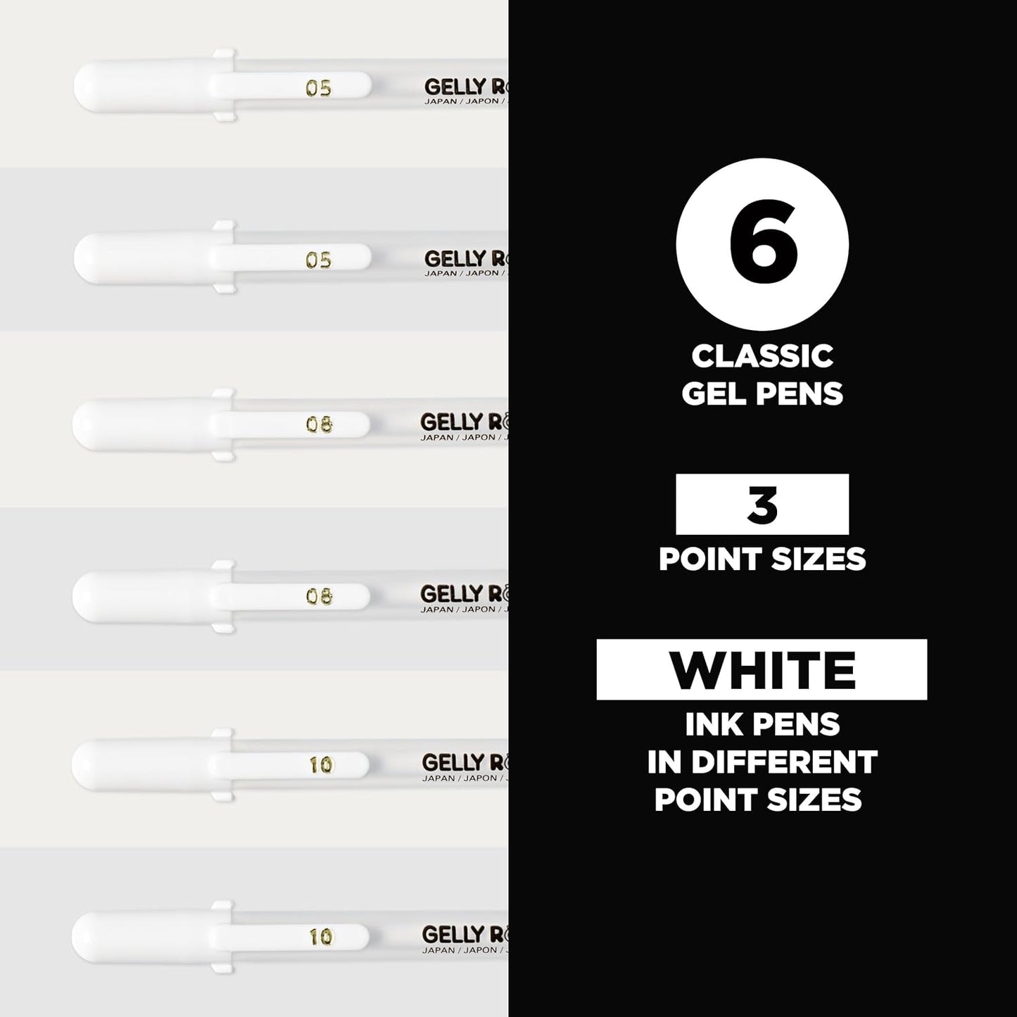 SAKURA Gelly Roll Classic Gel Pens, Opaque White Ink, Ass't Tips 05/08/10, 6 PK 57461