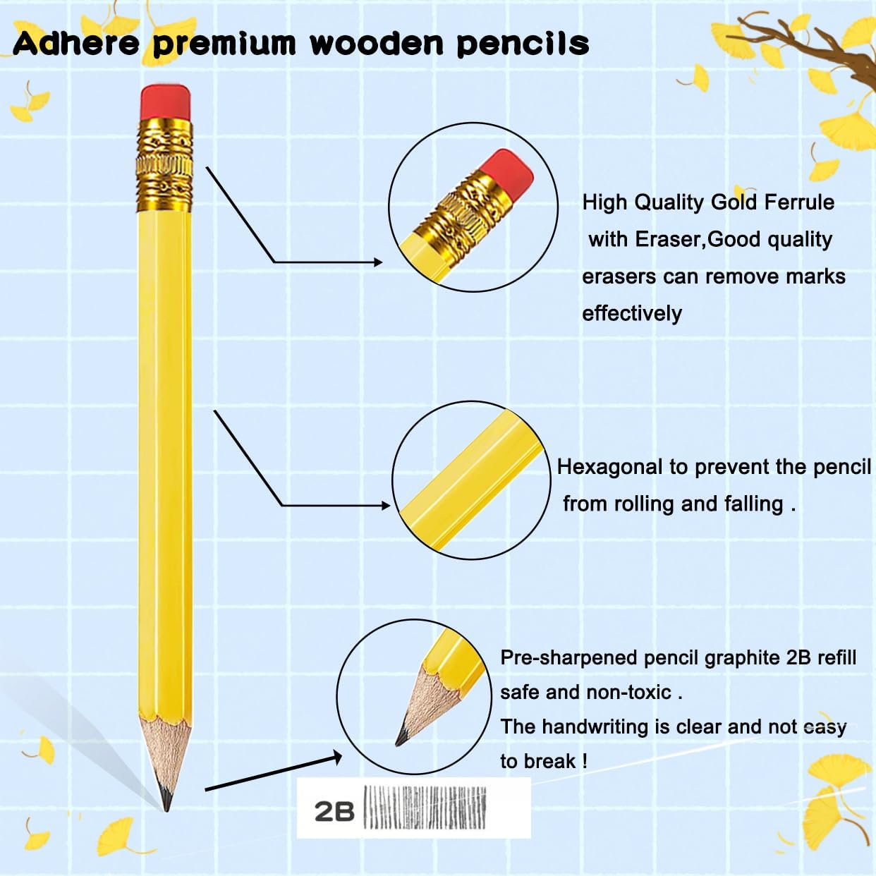Adhere 25pcs Golf Pencils with Eraser Pre sharpened Hexagon half Wooden Pencils Graphite 2B for Golf Event Scoring,Classroom,Wedding,Company Meetings,Pew, Pocket (Nature)