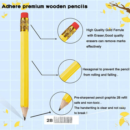 Adhere 25pcs Golf Pencils with Eraser Pre sharpened Hexagon half Wooden Pencils Graphite 2B for Golf Event Scoring,Classroom,Wedding,Company Meetings,Pew, Pocket (Nature)