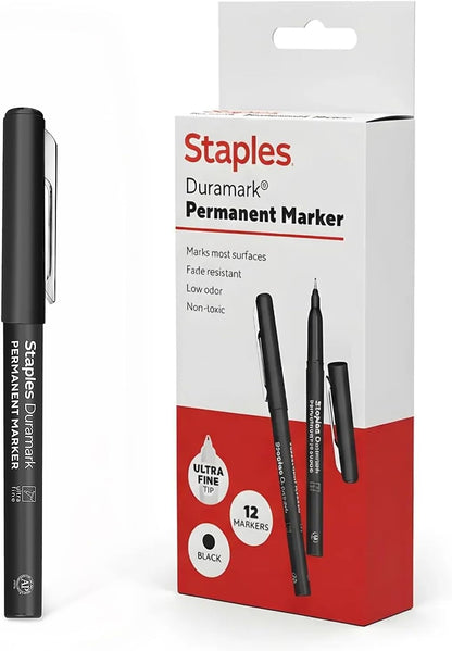 STAPLES Permanent Markers, Ultra Fine Tip, Black, 12 Pack – Duramark Precision Markers for Writing, Drawing & Labeling