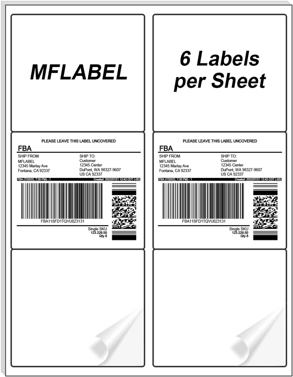 MFLABEL Half Sheet Shipping Labels - 200 Self Adhesive Sticker Sheets for Laser & Inkjet Printers, Waterproof & Smudge-Free, with 12 Free Fragile Labels for Packaging, Shipping and Crafting - Colors A