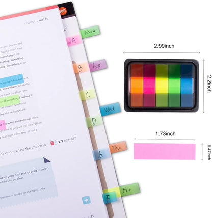 Golcellia Fluorescent Translucent Sticky Note Flags, 1200 Pcs Total, Pack of 10 Color Tabs, Arrow Index Tabs, Page Flag Markers